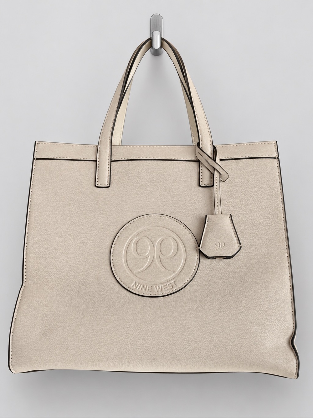 Nine West Cream Pebbled Logo Tote Bag Double Handles Large Shopper Purse